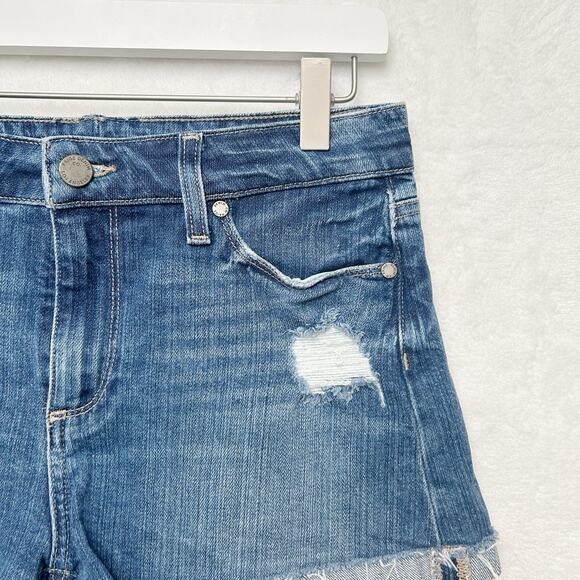 PAIGE Jimmy Jimmy Mid Rise Denim Jean Shorts Blue Cut Off Cuffed Raw‎ Hem Sz 27 - Picture 5 of 12